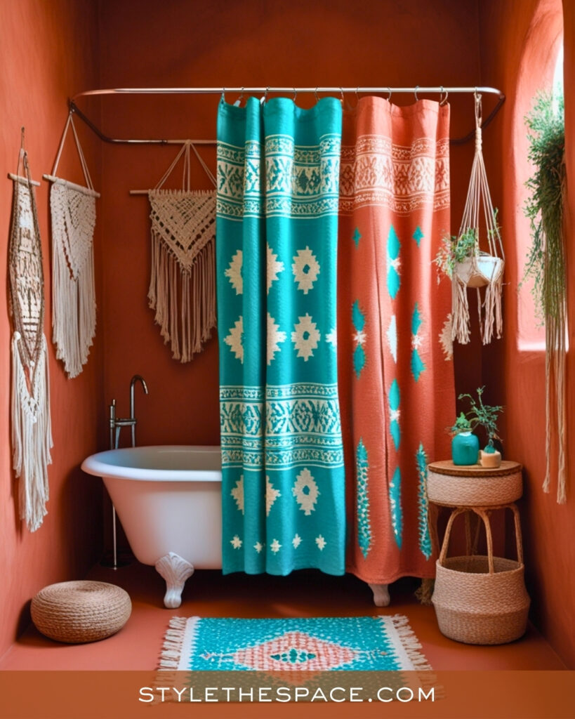 Boho Terracotta Bathroom With Turquoise Accents