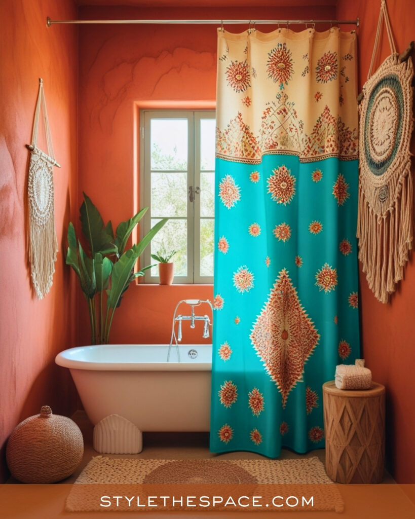 Boho Terracotta Bathroom With Turquoise Accents