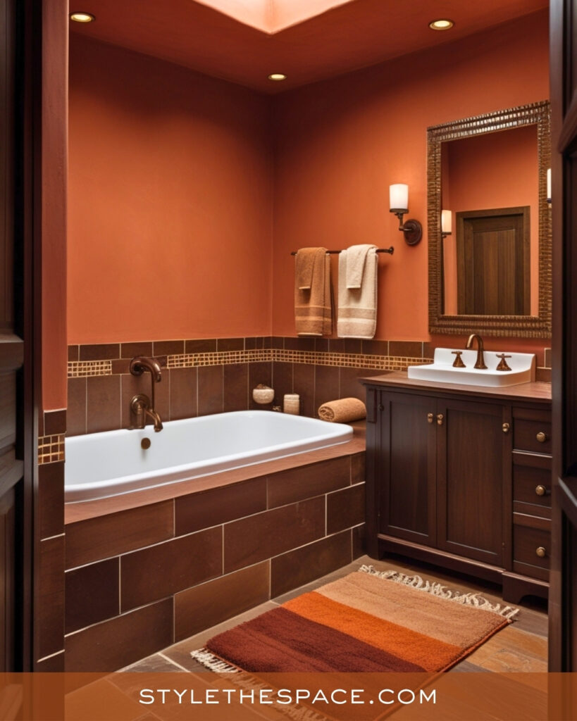 Warm Terracotta Bathroom With Rich Brown Accents
