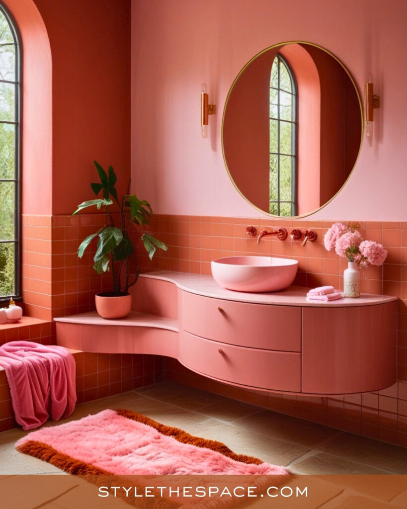 Blush and Terracotta Bathroom With Soft Curves