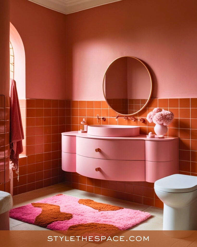 Blush and Terracotta Bathroom With Soft Curves
