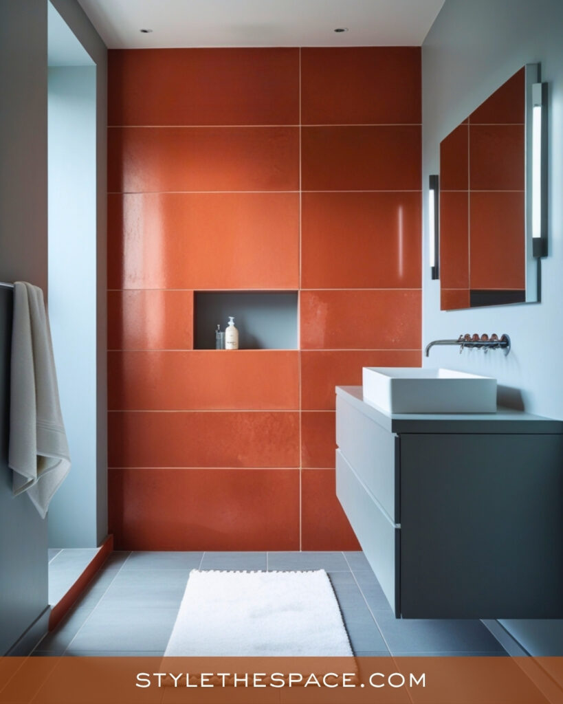 Modern Terracotta Tile Bathroom With Gray Contrast