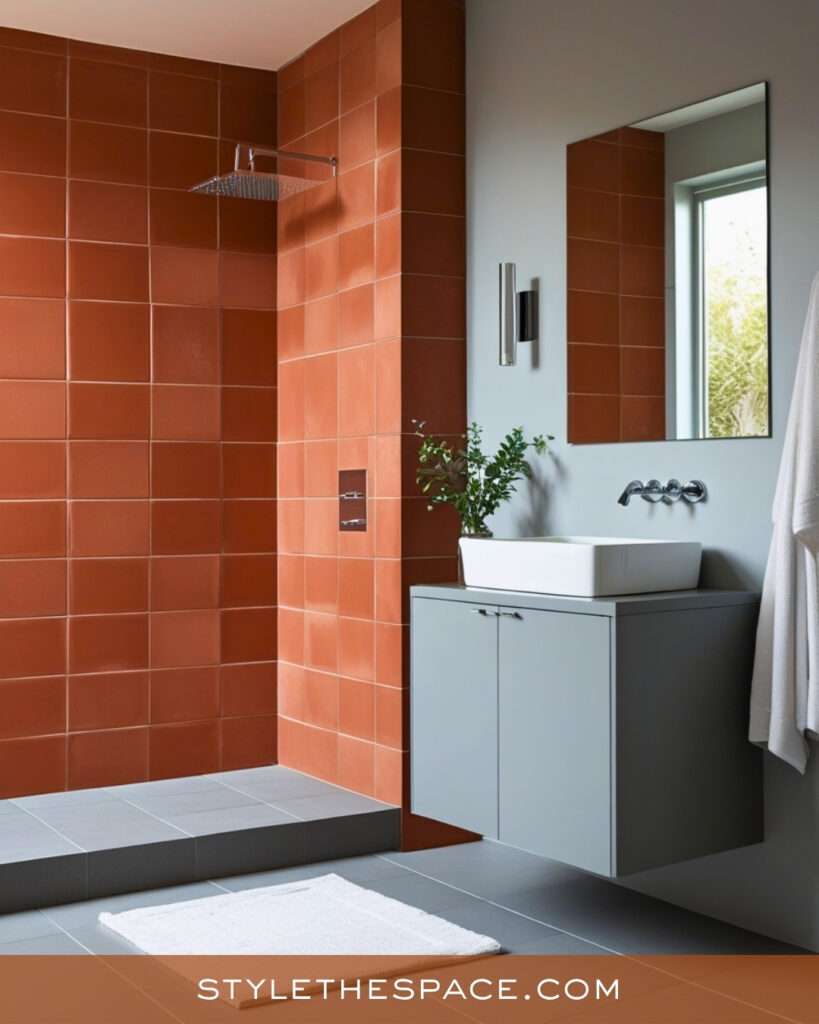 Modern Terracotta Tile Bathroom With Gray Contrast