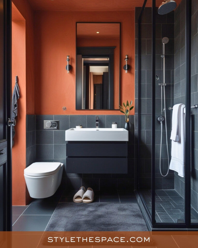Terracotta and Charcoal Bathroom With Modern Contrast