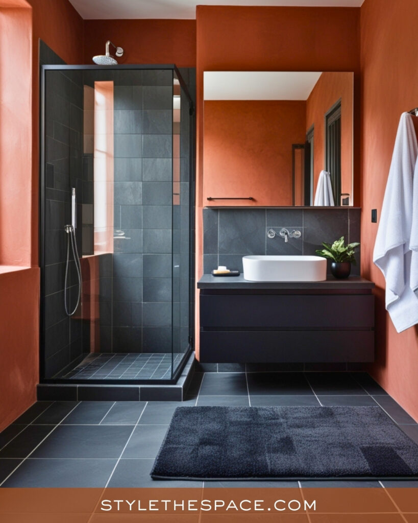 Terracotta and Charcoal Bathroom With Modern Contrast