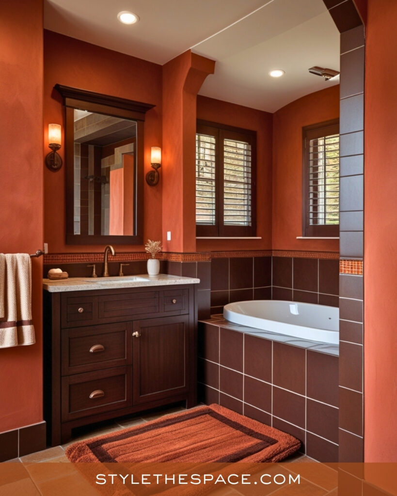 Warm Terracotta Bathroom With Rich Brown Accents