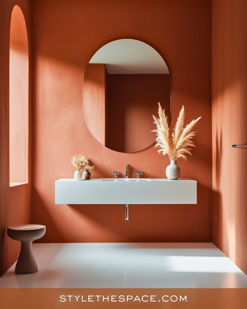 Minimal Terracotta Bathroom With Warm Neutral Accents