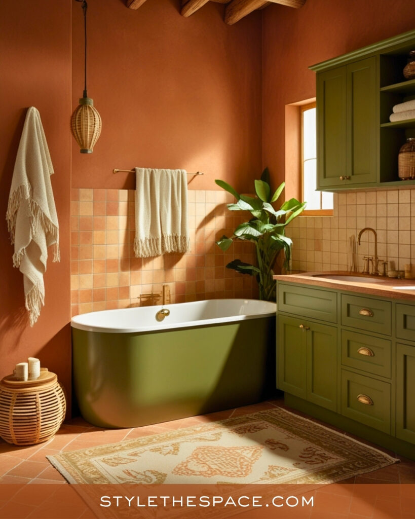 Terracotta and Olive Bathroom With Rustic Warmth