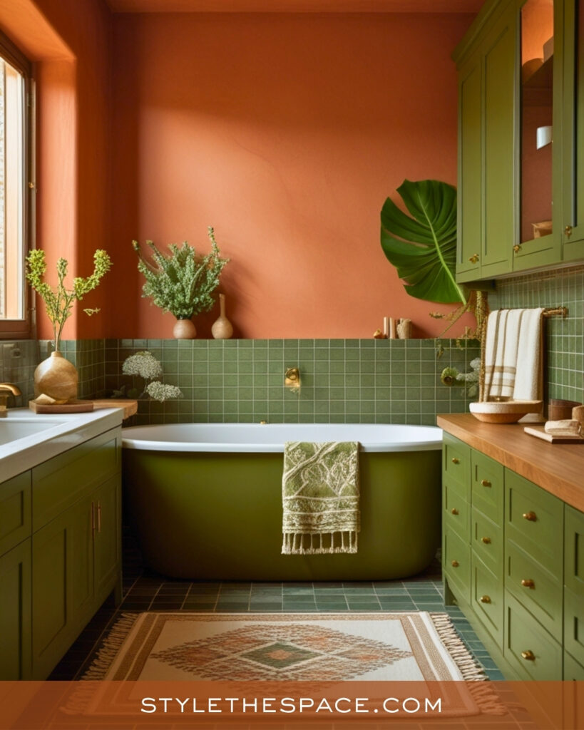 Terracotta and Olive Bathroom With Rustic Warmth