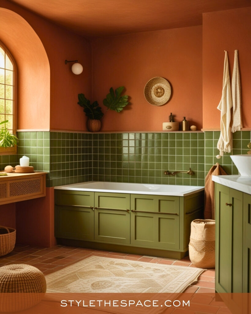Terracotta and Olive Bathroom With Rustic Warmth