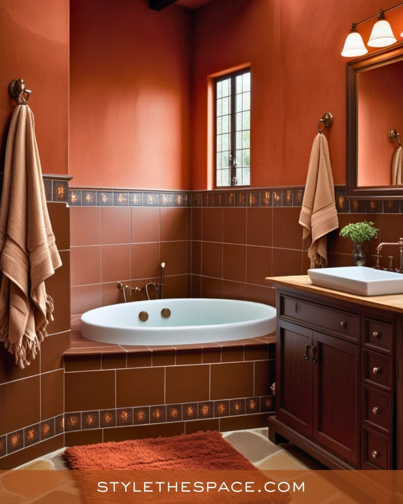 Warm Terracotta Bathroom With Rich Brown Accents