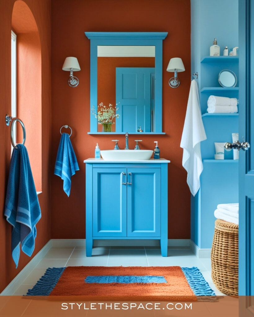 Terracotta Bathroom With Sky Blue Contrast