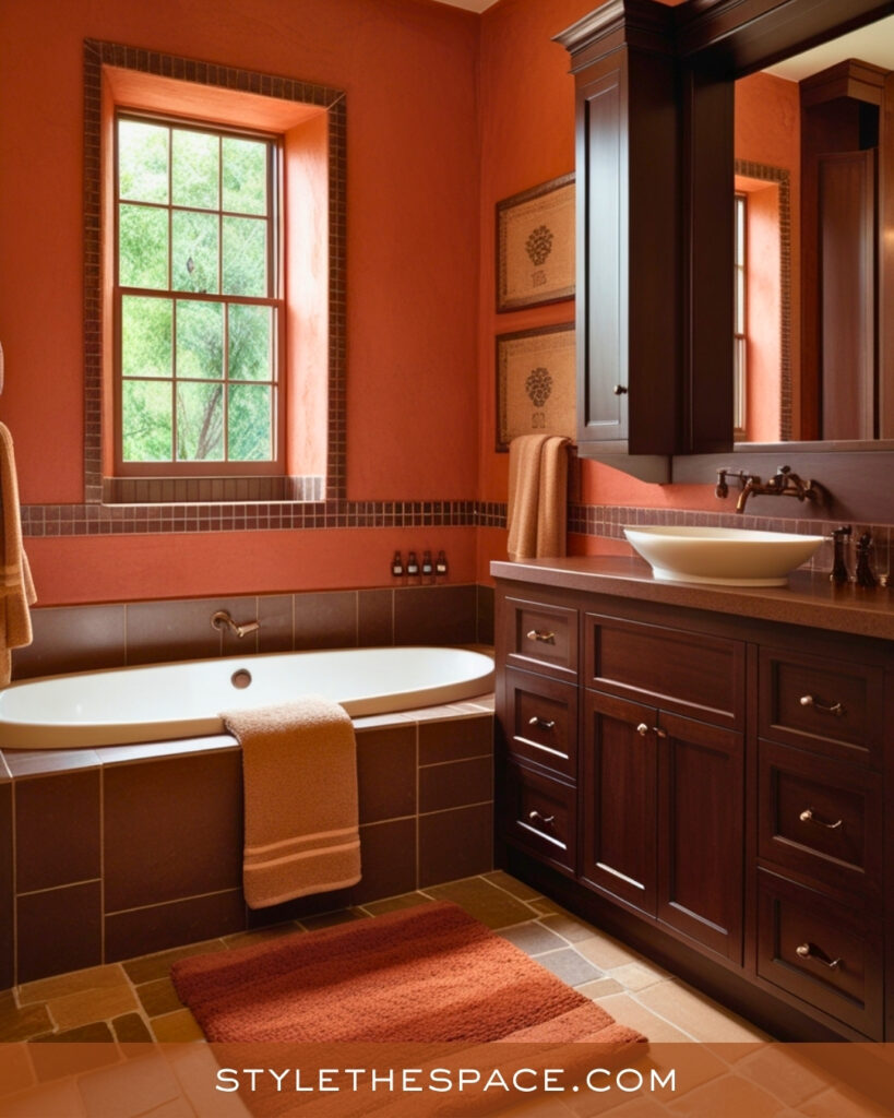 Warm Terracotta Bathroom With Rich Brown Accents