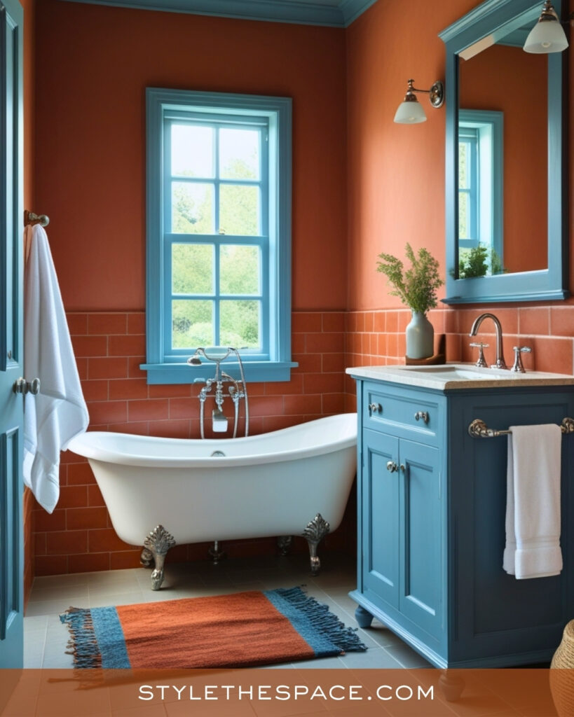 Terracotta Bathroom With Soft Blue Accents