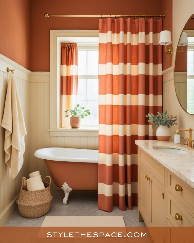 Soft Terracotta Bathroom With Cream and Brass Details