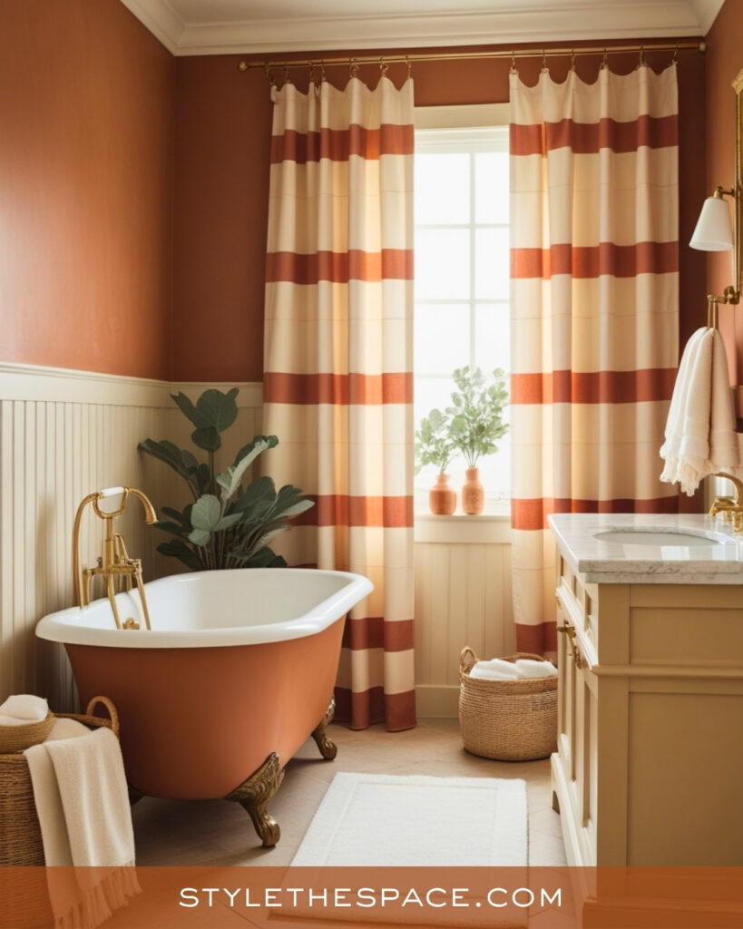 Soft Terracotta Bathroom With Cream and Brass Details
