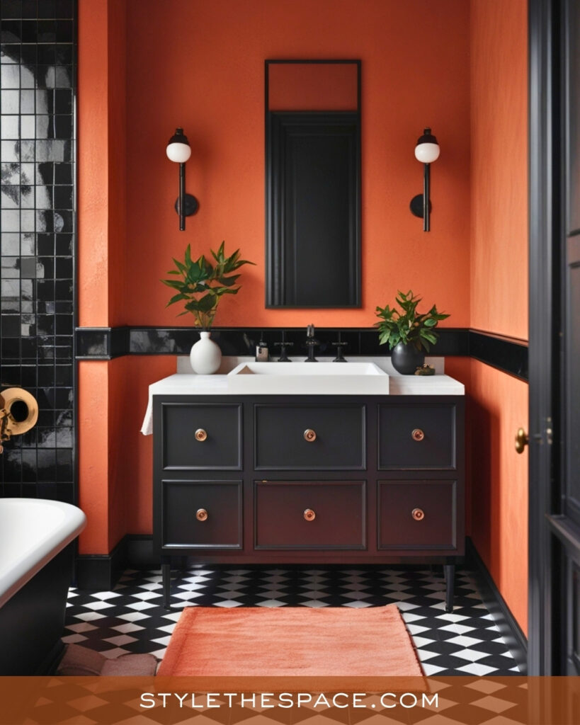 Terracotta and Black Bathroom With Vintage Contrast