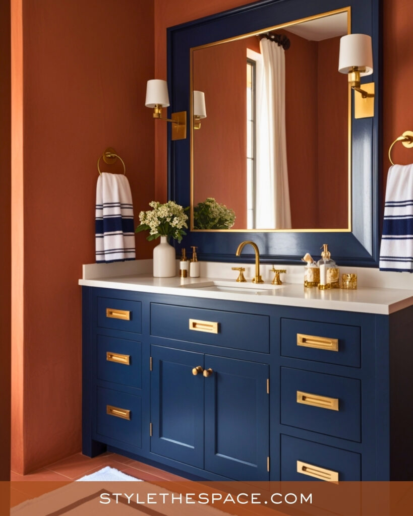 Terracotta and Navy Bathroom With Brass Accents
