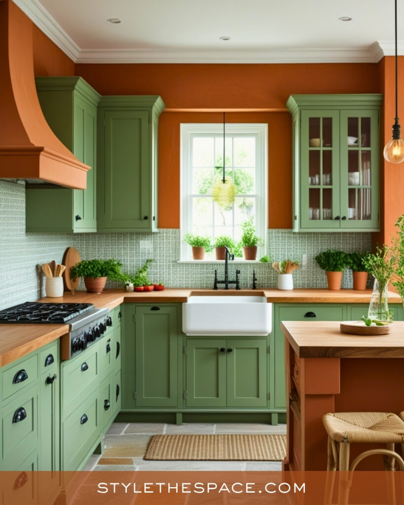 Terracotta and Sage Green Farmhouse Kitchen