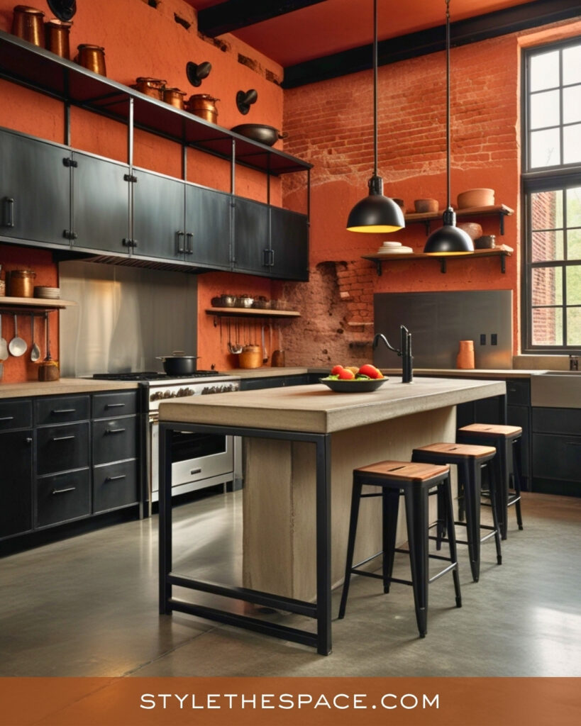 Industrial Terracotta Kitchen With Black Accents