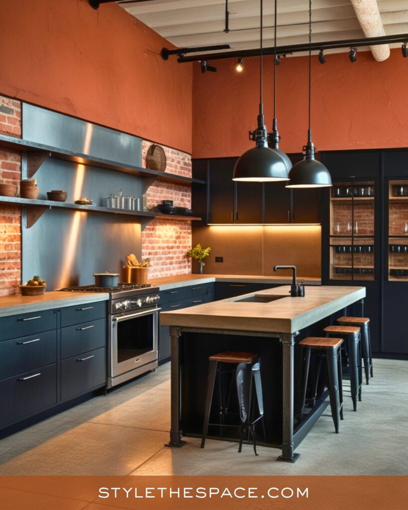 Industrial Terracotta Kitchen With Black Accents