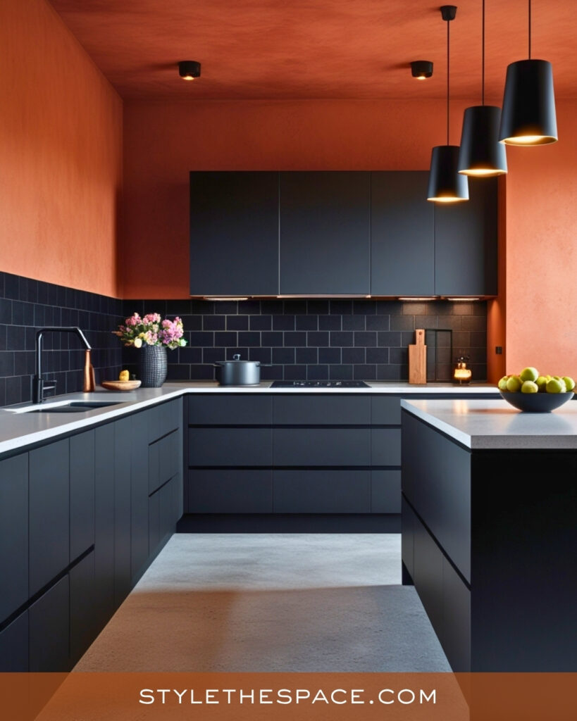 Modern Terracotta Kitchen With Matte Black Contrast
