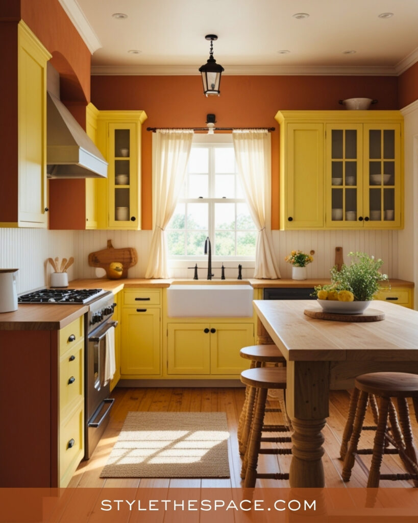 Terracotta and Yellow Farmhouse Kitchen