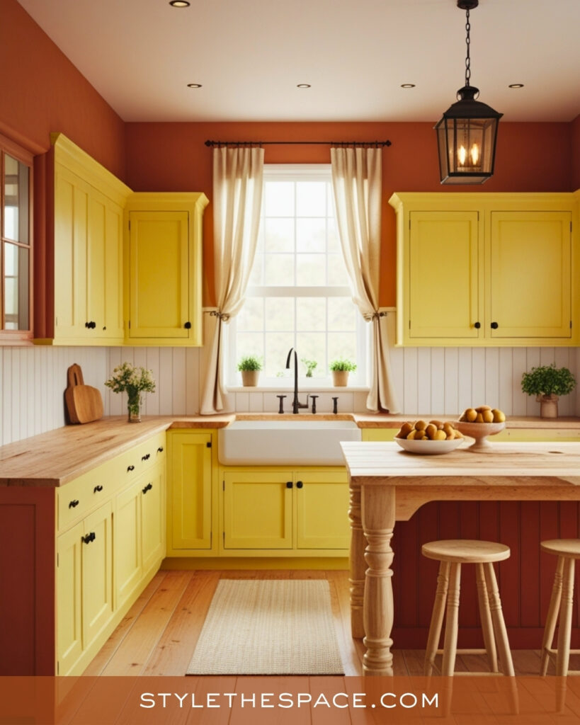 Terracotta and Yellow Farmhouse Kitchen