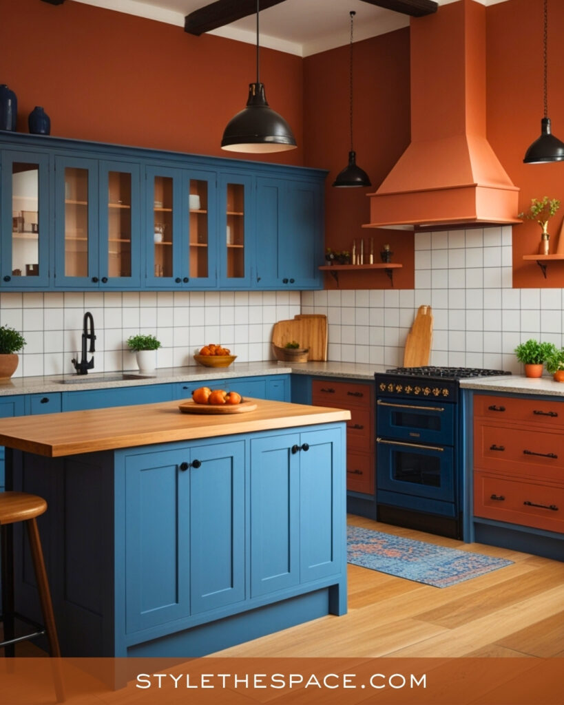 Terracotta and Blue Kitchen Color Contrast