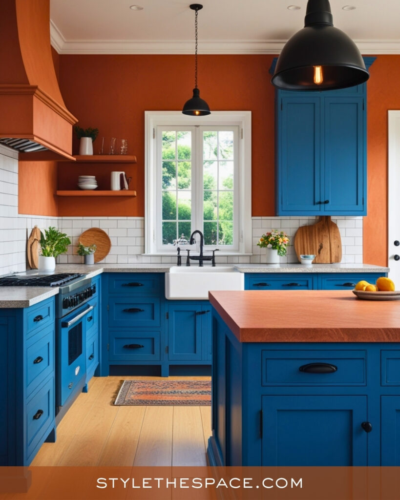 Terracotta and Blue Kitchen Color Contrast