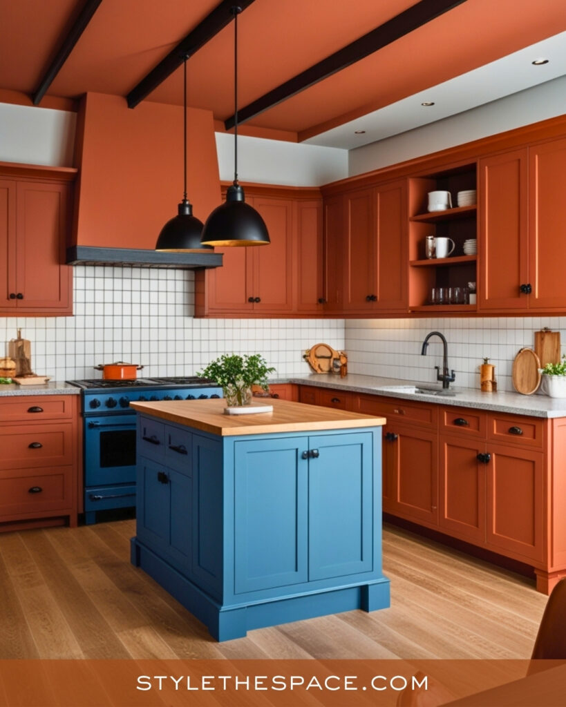 Terracotta and Blue Kitchen Color Contrast