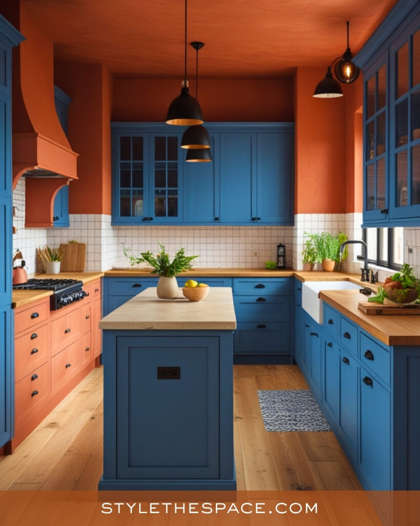 Terracotta and Blue Kitchen Color Contrast