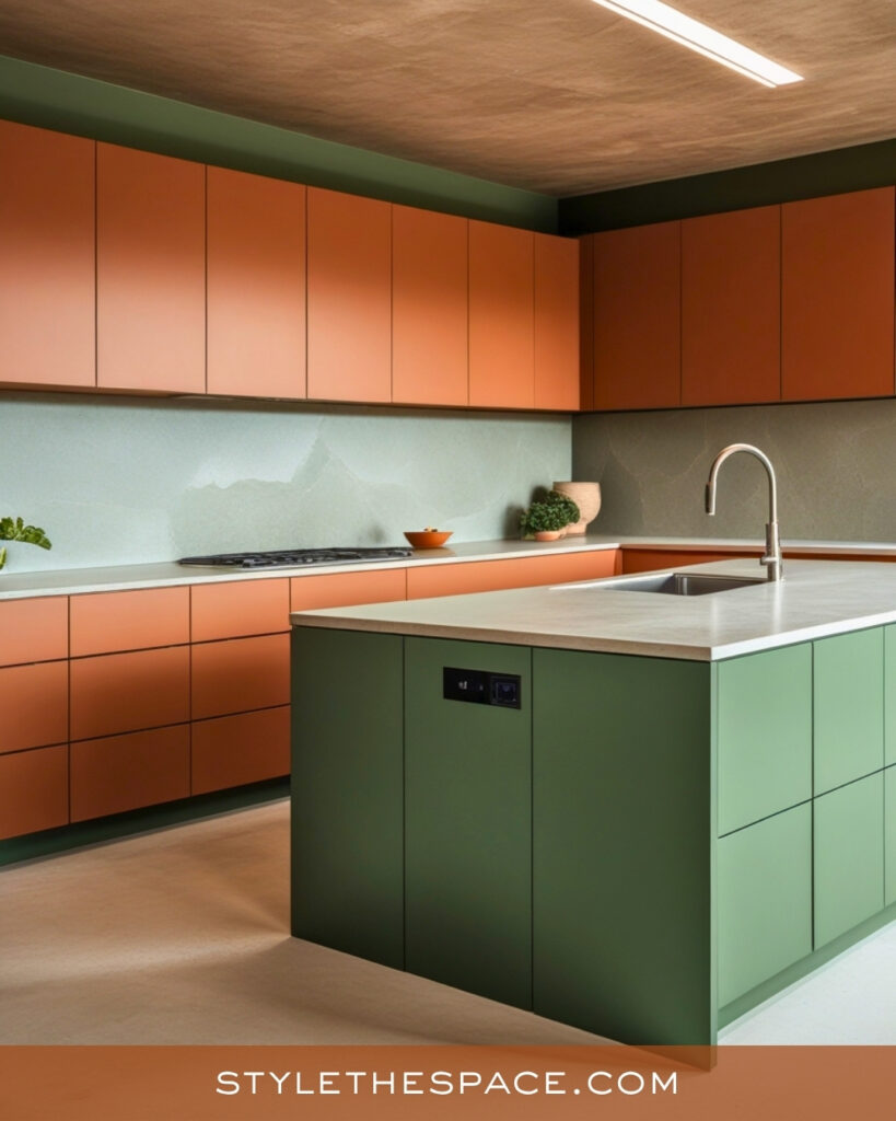 Modern Terracotta and Green Kitchen Design