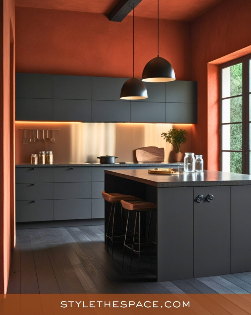 Terracotta and Charcoal Modern Kitchen