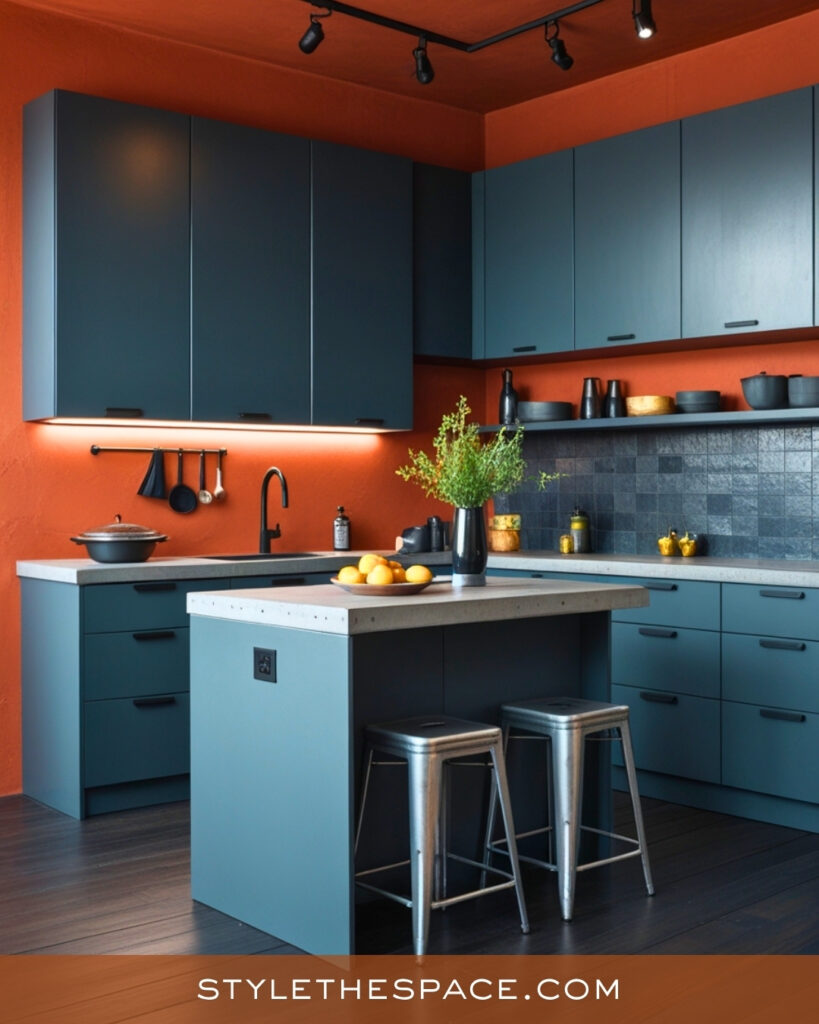 Terracotta and Deep Teal Modern Kitchen