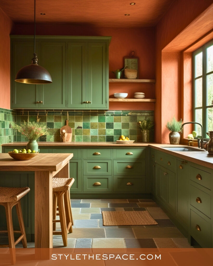 Terracotta and Moss Green Rustic Kitchen