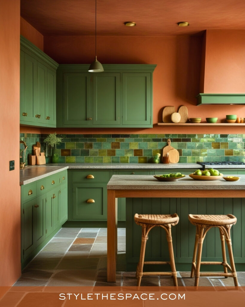 Terracotta and Moss Green Rustic Kitchen