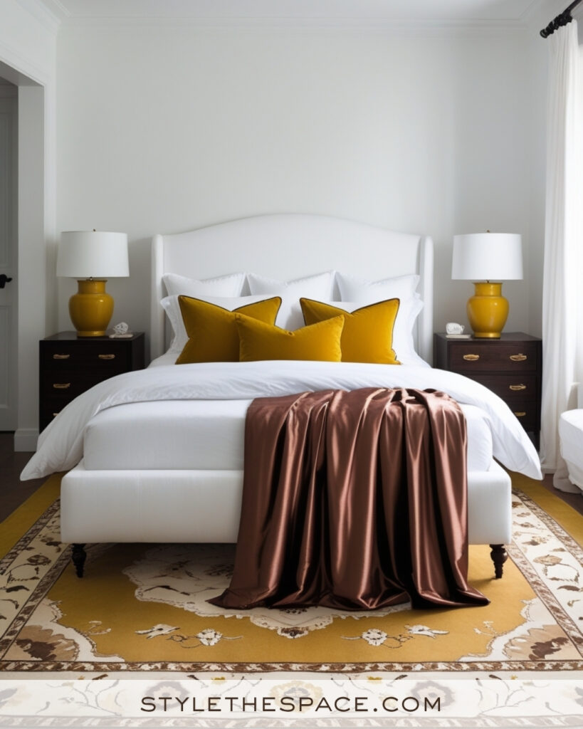 White Bedroom with Mustard Gold Accents