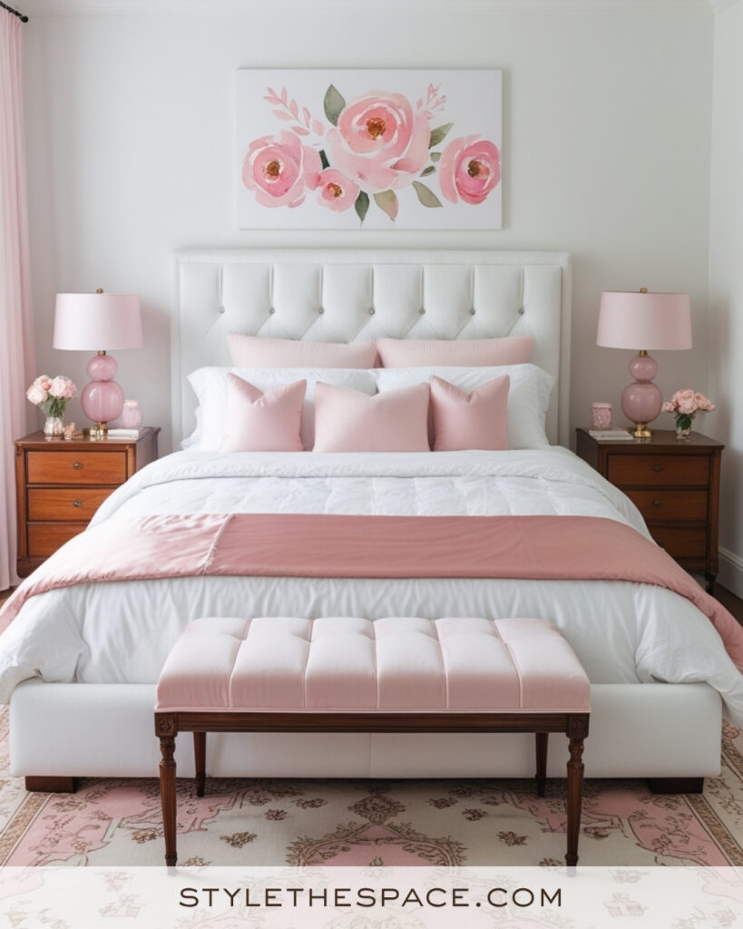 White Bedroom with Soft Blush Pink Accents