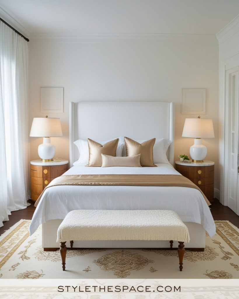 White Bedroom with Champagne Beige Accents