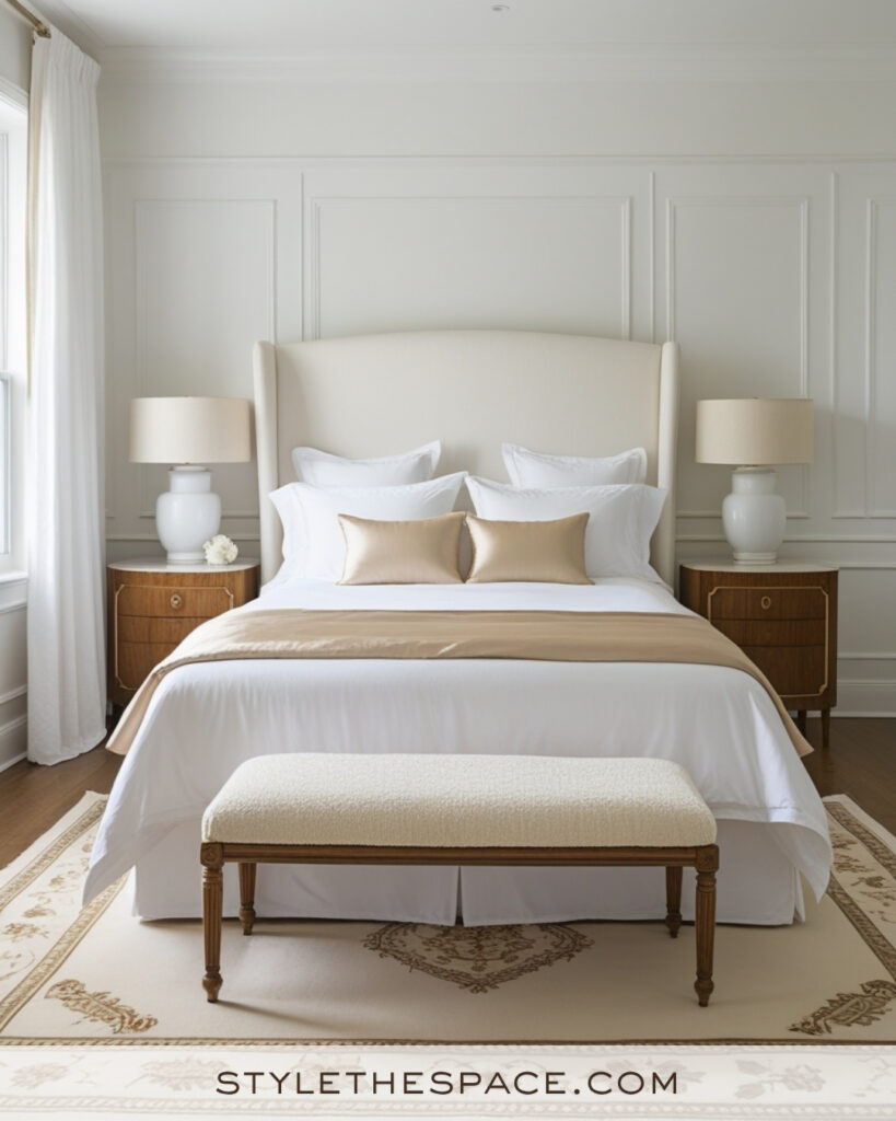 White Bedroom with Champagne Beige Accents