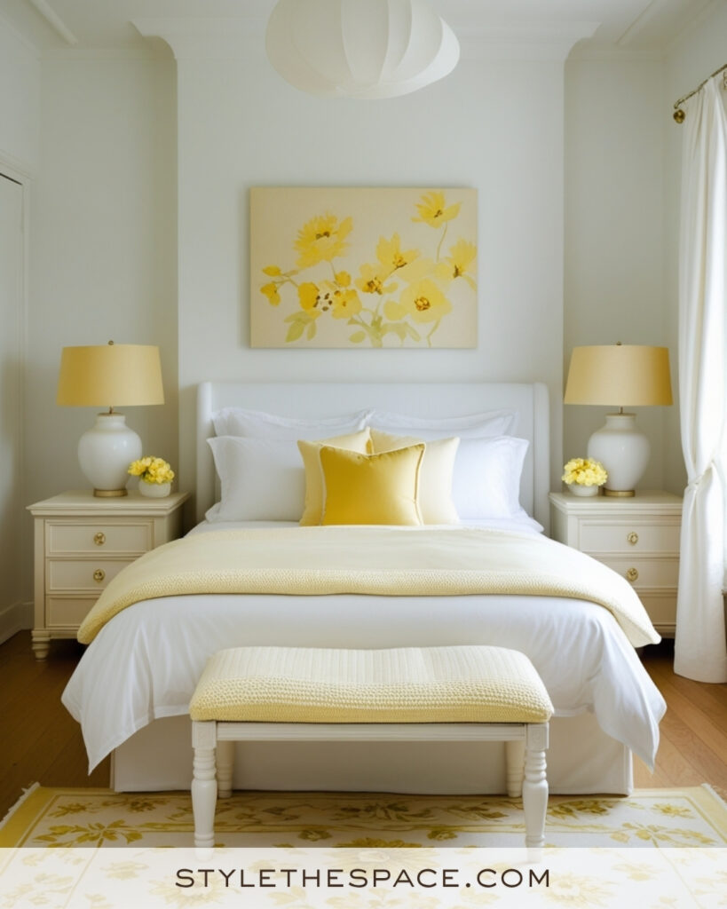 White Bedroom with Soft Butter Yellow Accents