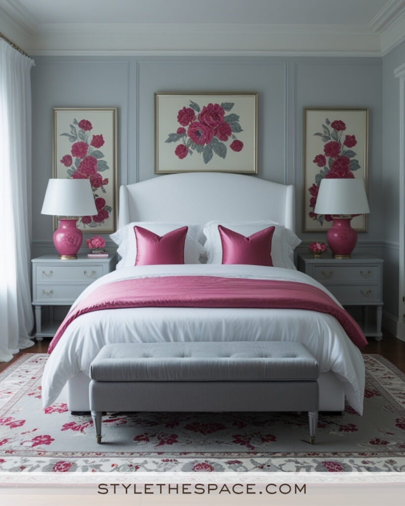 White Bedroom with Rose Pink Accents