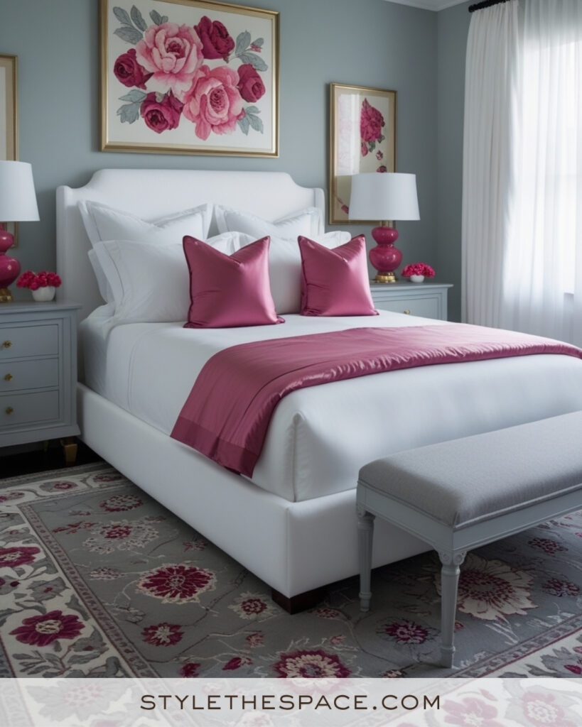 White Bedroom with Rose Pink Accents