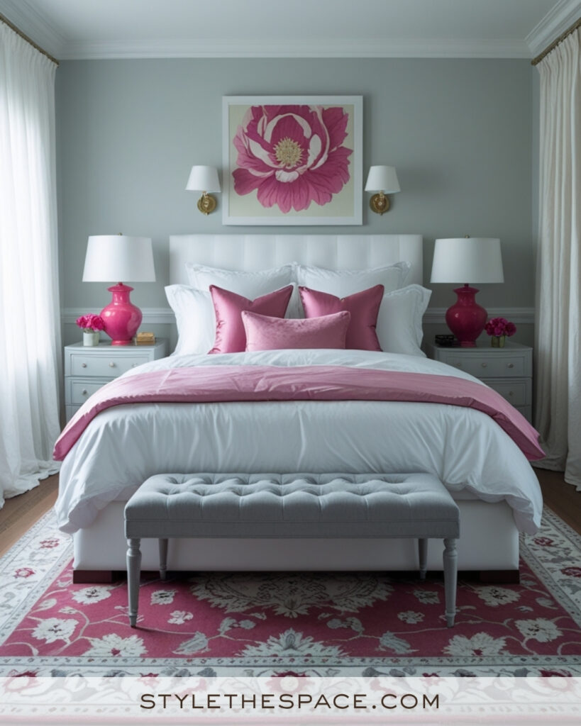 White Bedroom with Rose Pink Accents