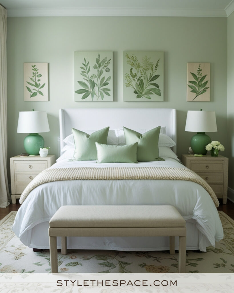 White Bedroom with Soft Sage Green Accents
