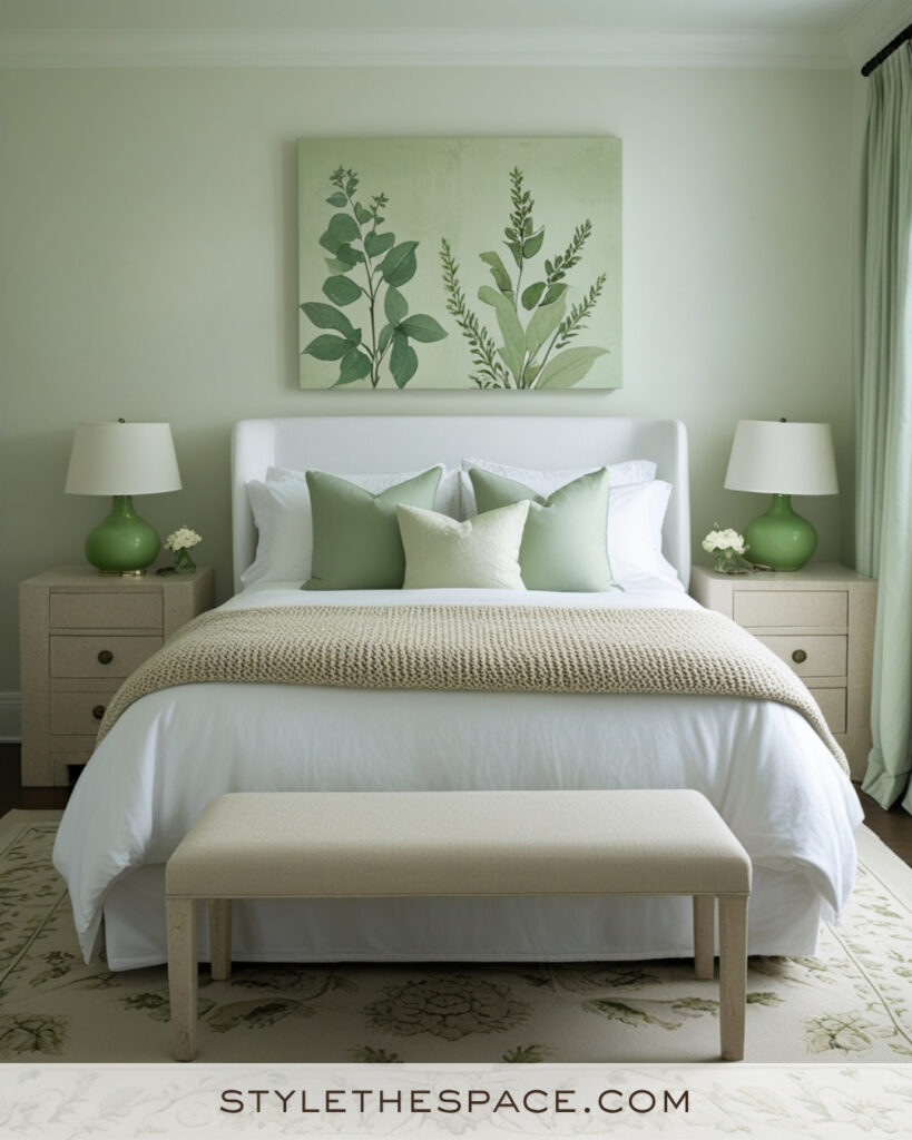 White Bedroom with Soft Sage Green Accents