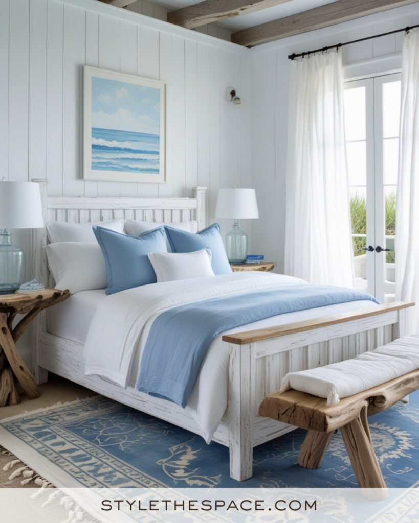 White Coastal Bedroom with Soft Blue Accents