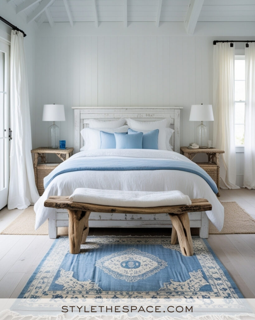 White Coastal Bedroom with Soft Blue Accents
