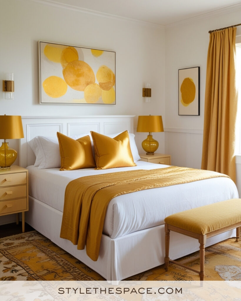 White Bedroom with Mustard Yellow Accents